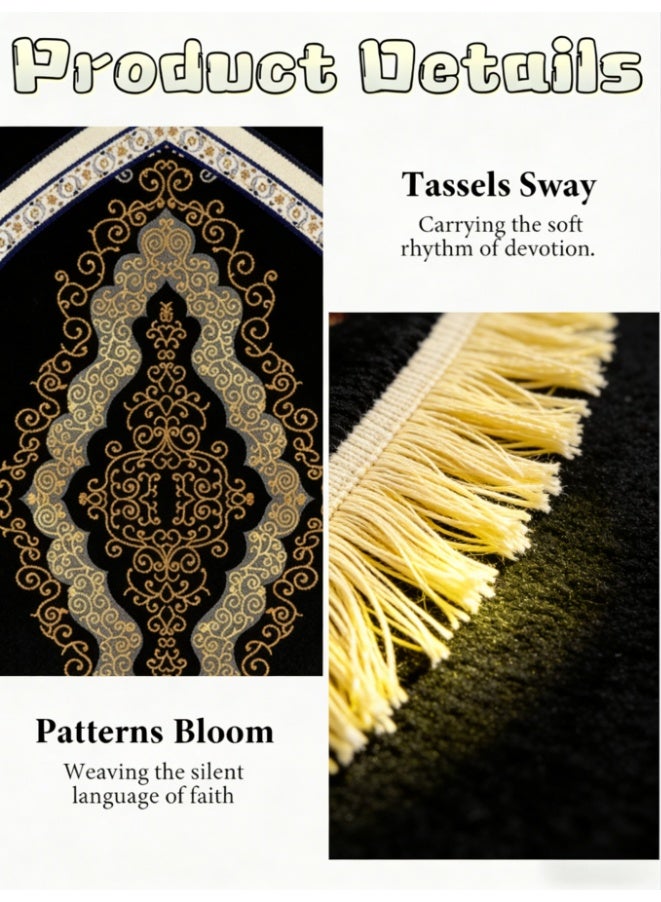 سجادة صلاة كبيرة محمولة، 70×120 سم، سميكة بقاعدة مانعة للانزلاق، قابلة للطي، سجادة صلاة إسلامية متعددة الألوان، سجادة صلاة مزينة بشرابات، سجادات صلاة لرمضان والعيد (L2524) - Image 2